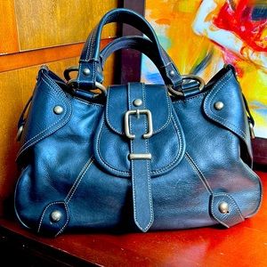 Kenneth Cole New York Black Leather Satchel with Brass Hardware